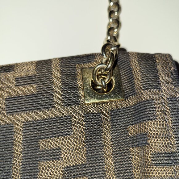 Authentic Fendi Tobacco Zucca Canvas and Leather Maxi Baguette Flap Shoulder Bag - Picture 12 of 12